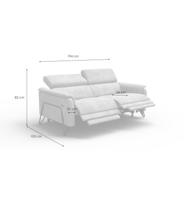 Canapé RODEN 3 places avec 2 Relax, tissu gris clair