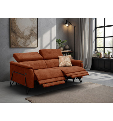 Canapé RODEN 3 places avec 2 Relax, tissu orange foncé