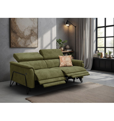 Canapé RODEN 3 places avec 2 Relax, tissu olive