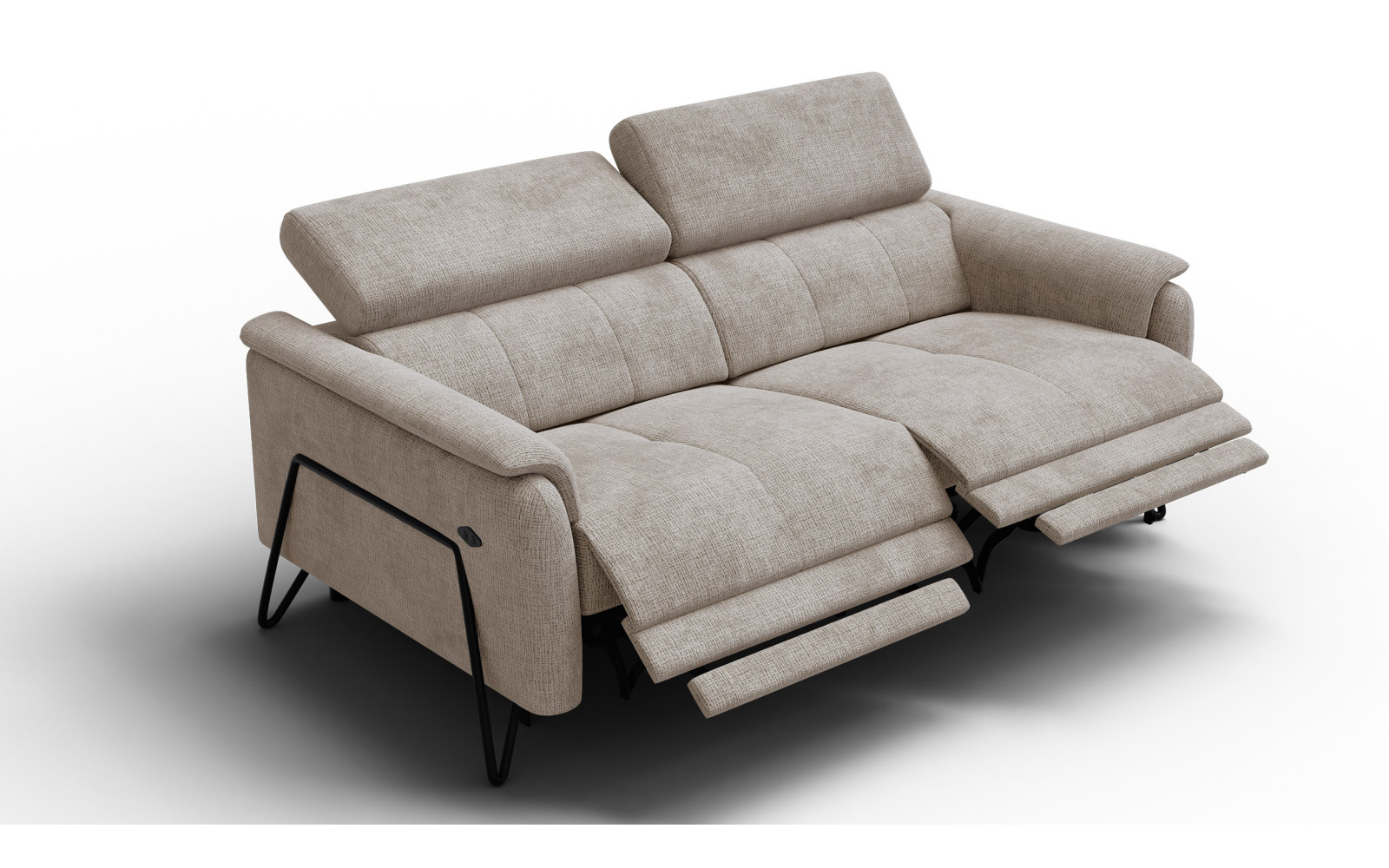 Canapé RODEN 3 places avec 2 Relax, tissu beige