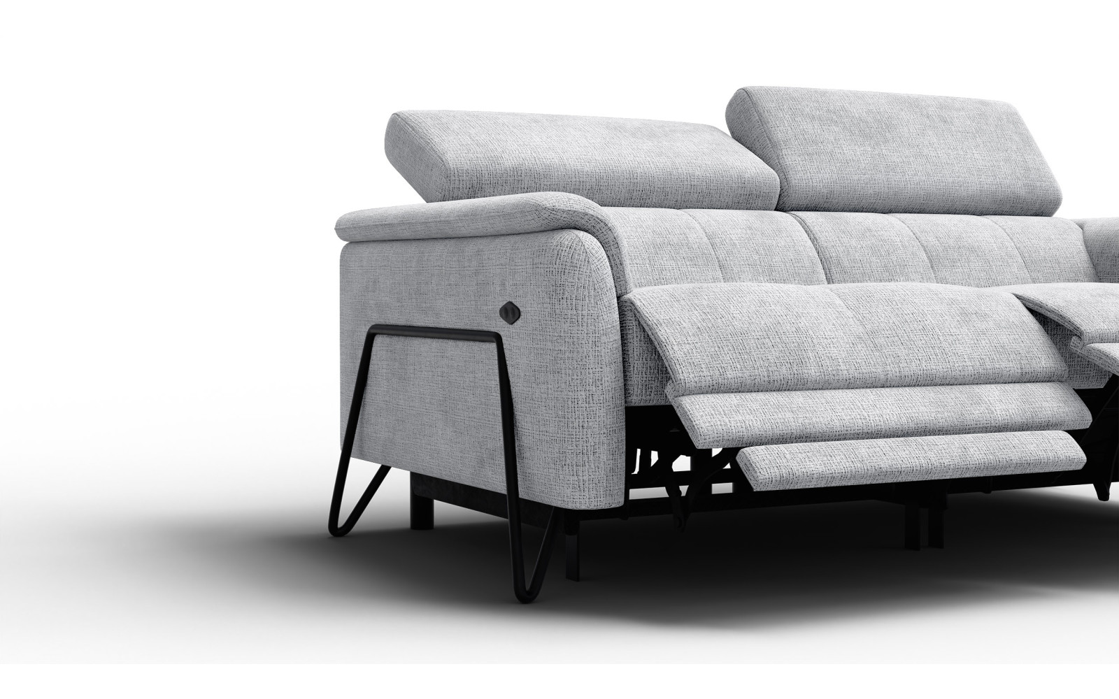 Canapé RODEN 3 places avec 2 Relax, tissu gris clair