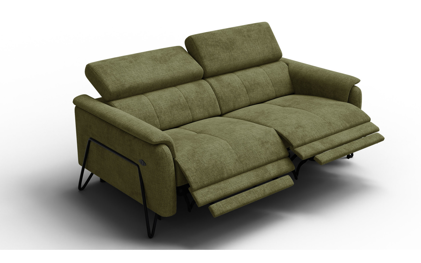Canapé RODEN 3 places avec 2 Relax, tissu olive