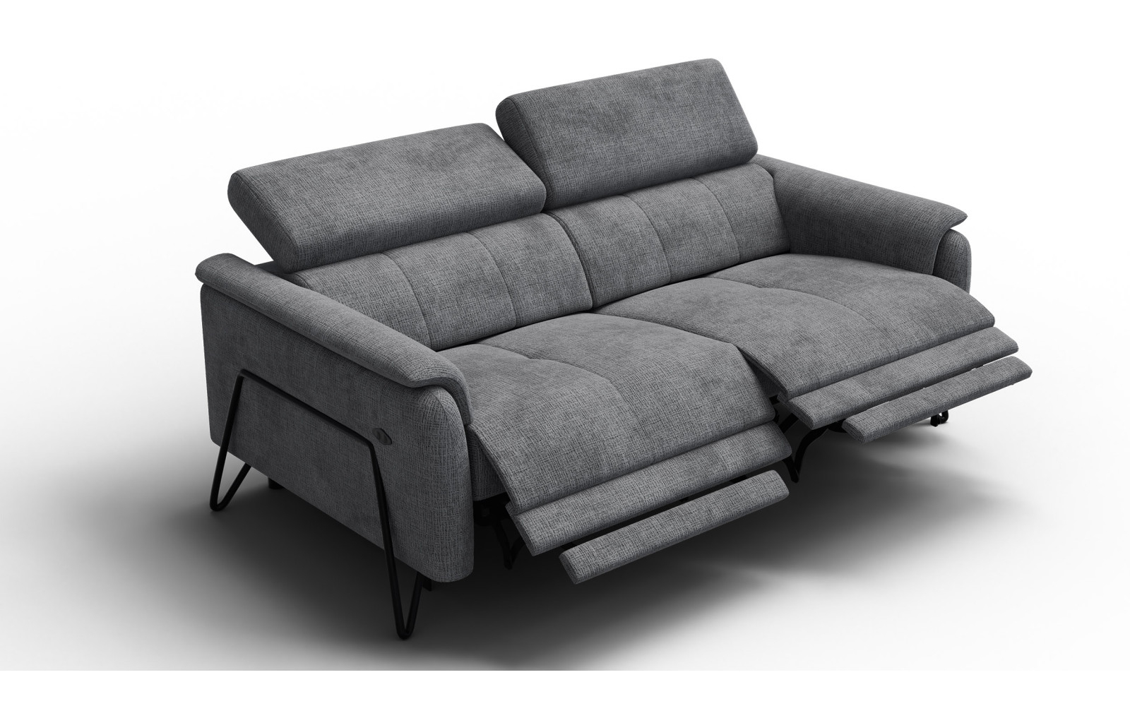 Canapé RODEN 3 places avec 2 Relax, tissu gris foncé