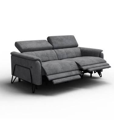 Canapé RODEN 3 places avec 2 Relax, tissu gris foncé