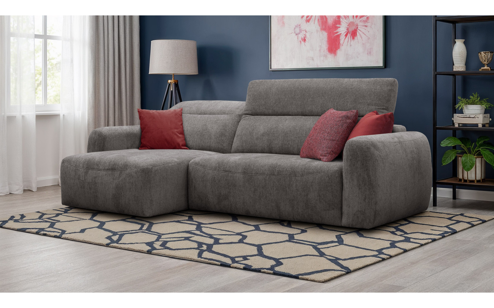 Canapé d'angle 4 places NERO, tissu gris foncé