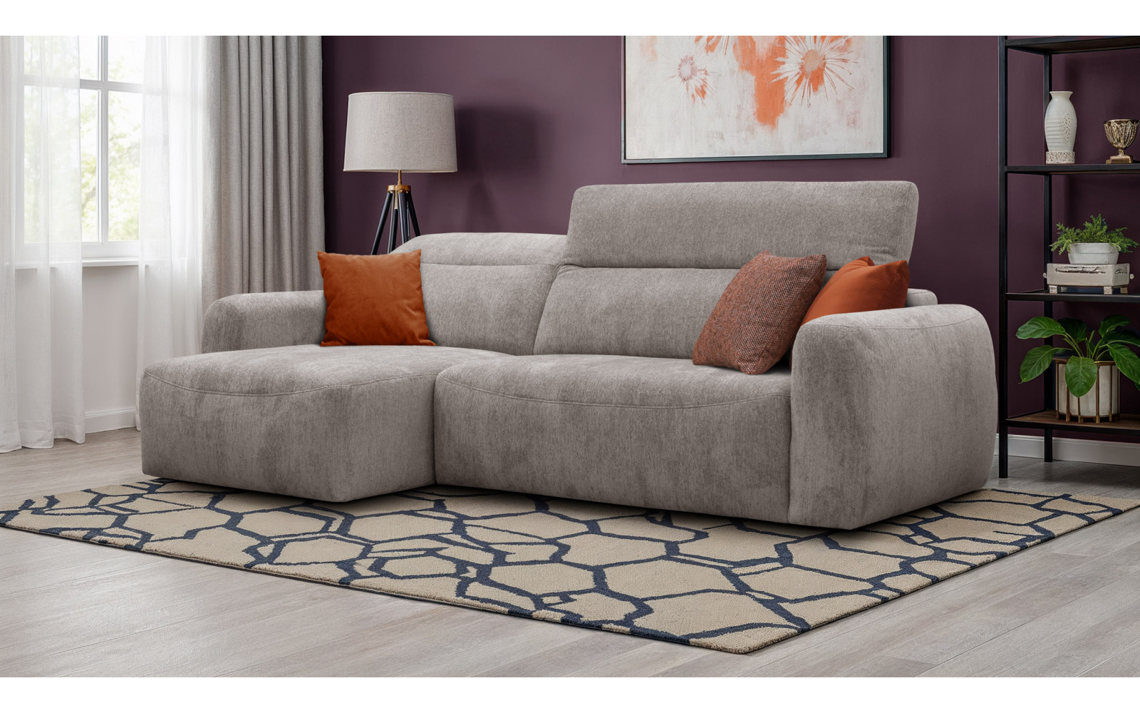 Canapé d'angle 4 places NERO, tissu beige