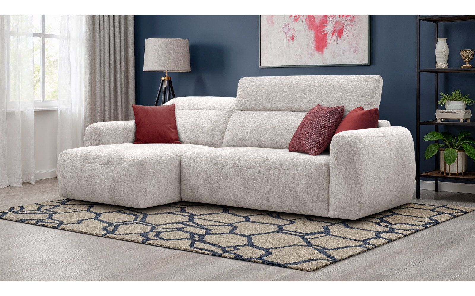 Canapé d'angle 4 places NERO, tissu ecru