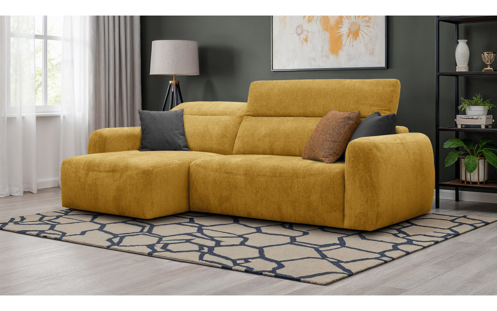 Canapé d'angle 4 places NERO, tissu jaune