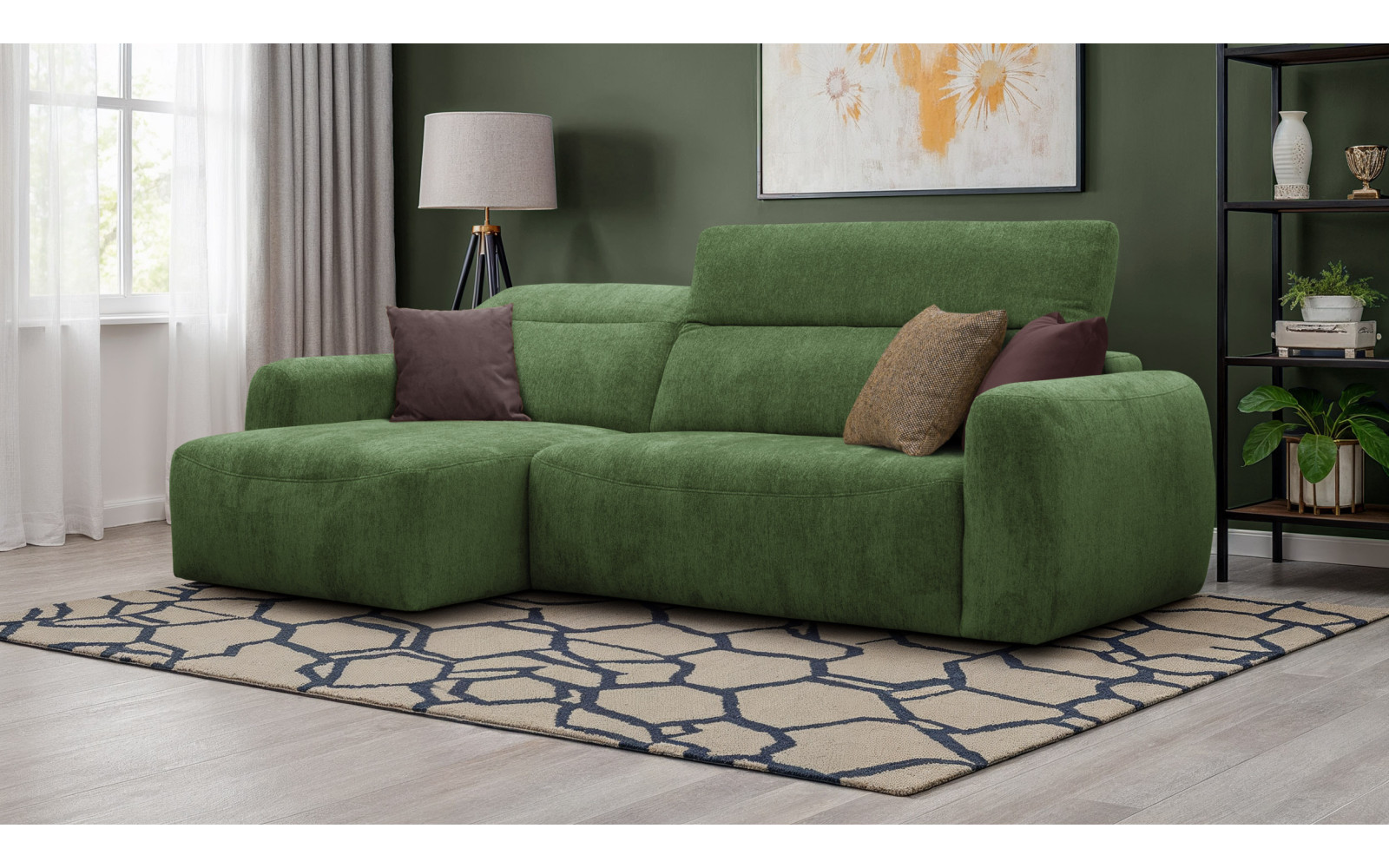 Canapé d'angle 4 places NERO, tissu vert