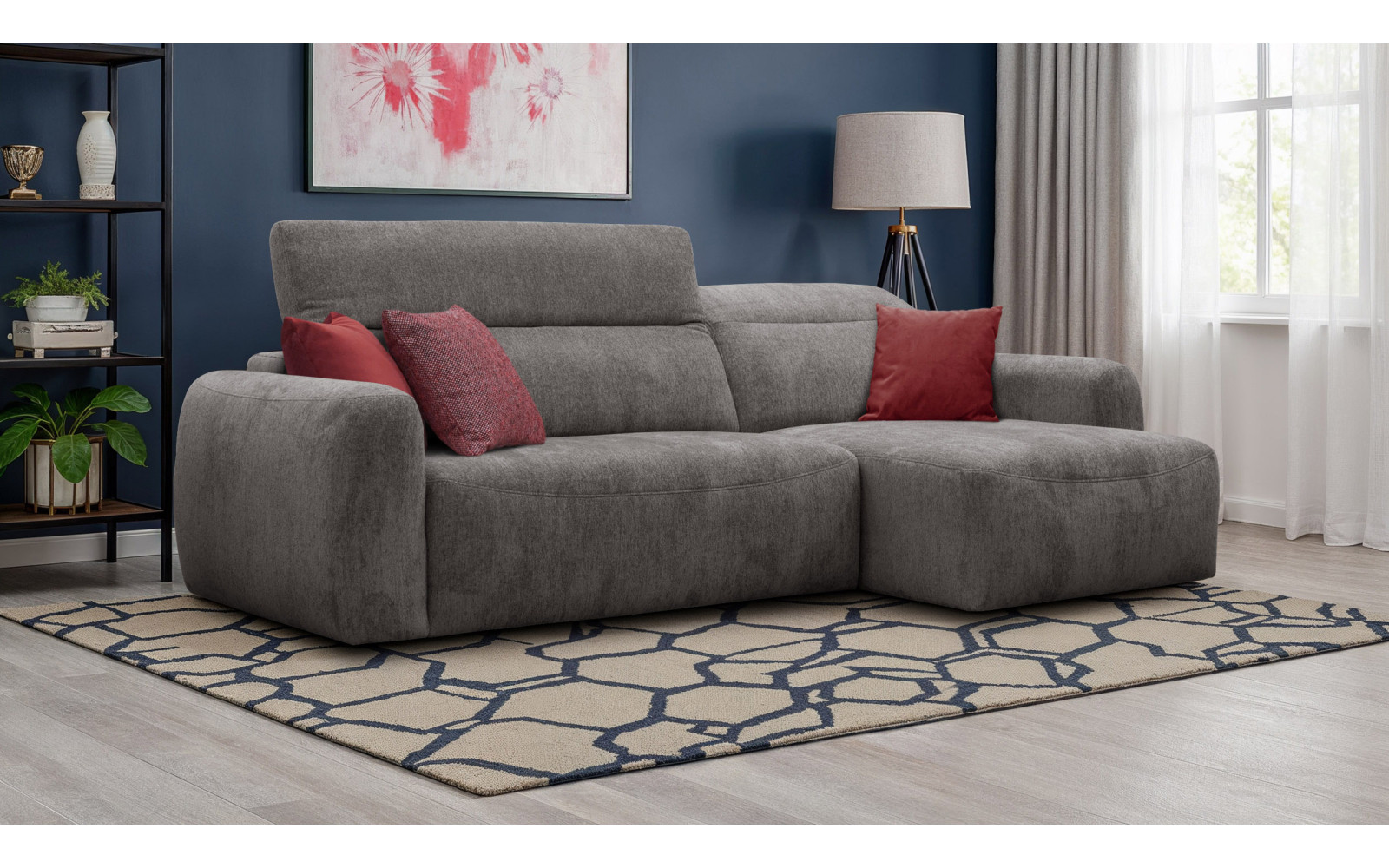 Canapé d'angle 4 places NERO, tissu gris foncé