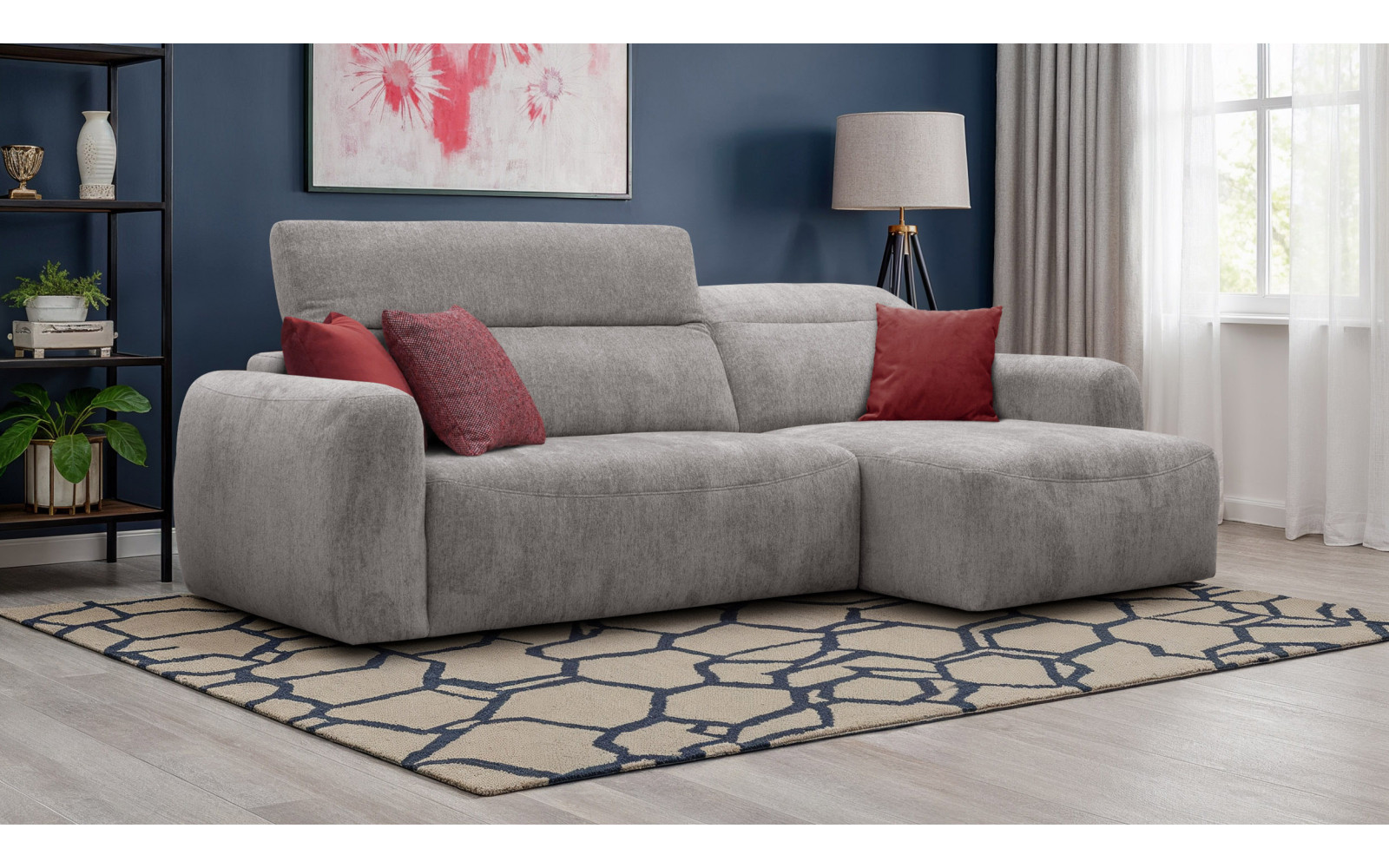 Canapé d'angle 4 places NERO, tissu gris