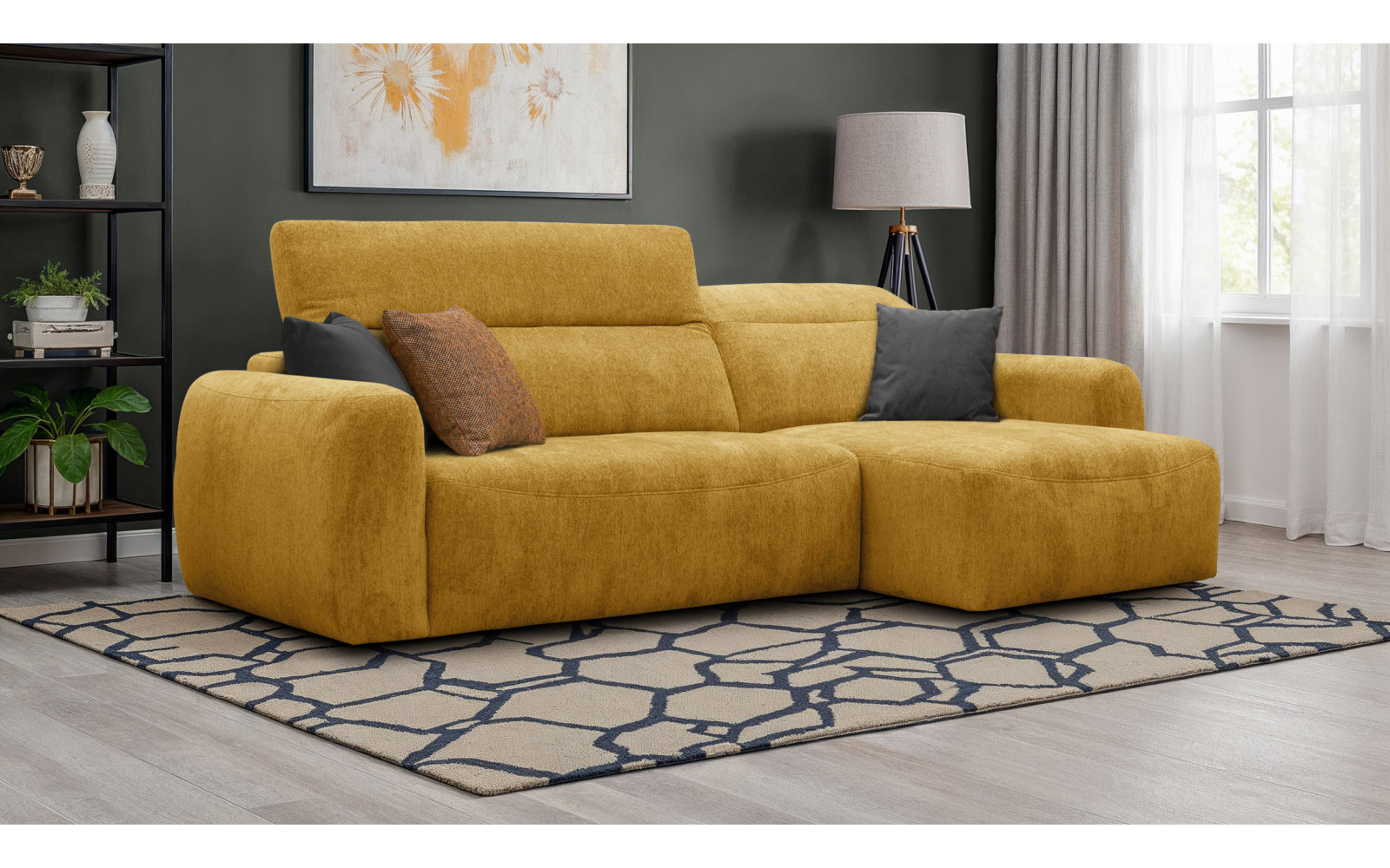 Canapé d'angle 4 places NERO, tissu jaune