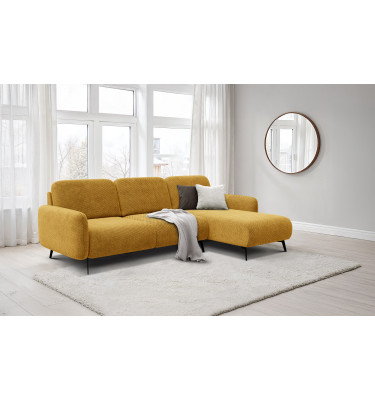 Canapé d’angle 4 places droit FEBE, jaune foncé