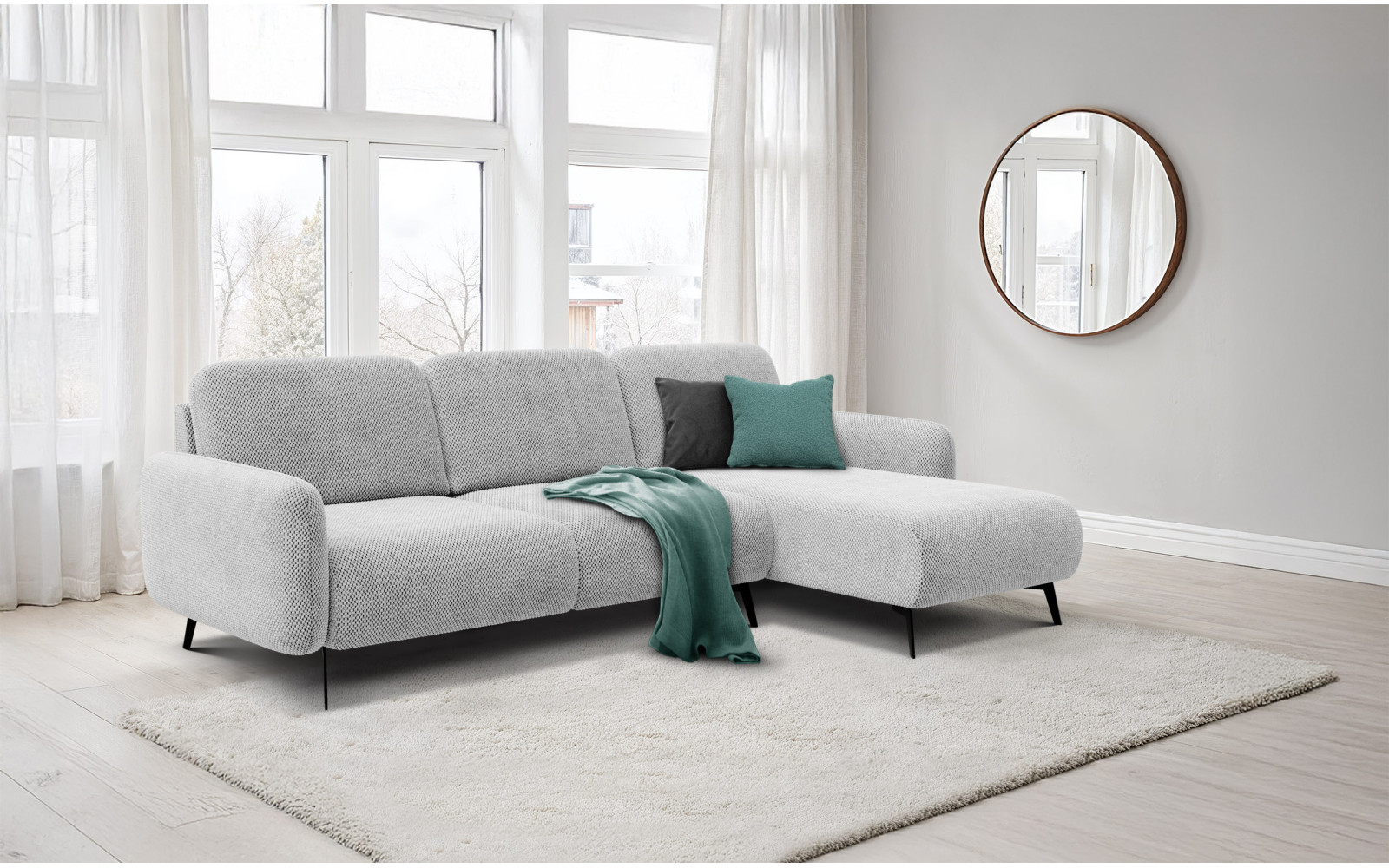 Canapé d’angle 4 places droit FEBE, gris clair