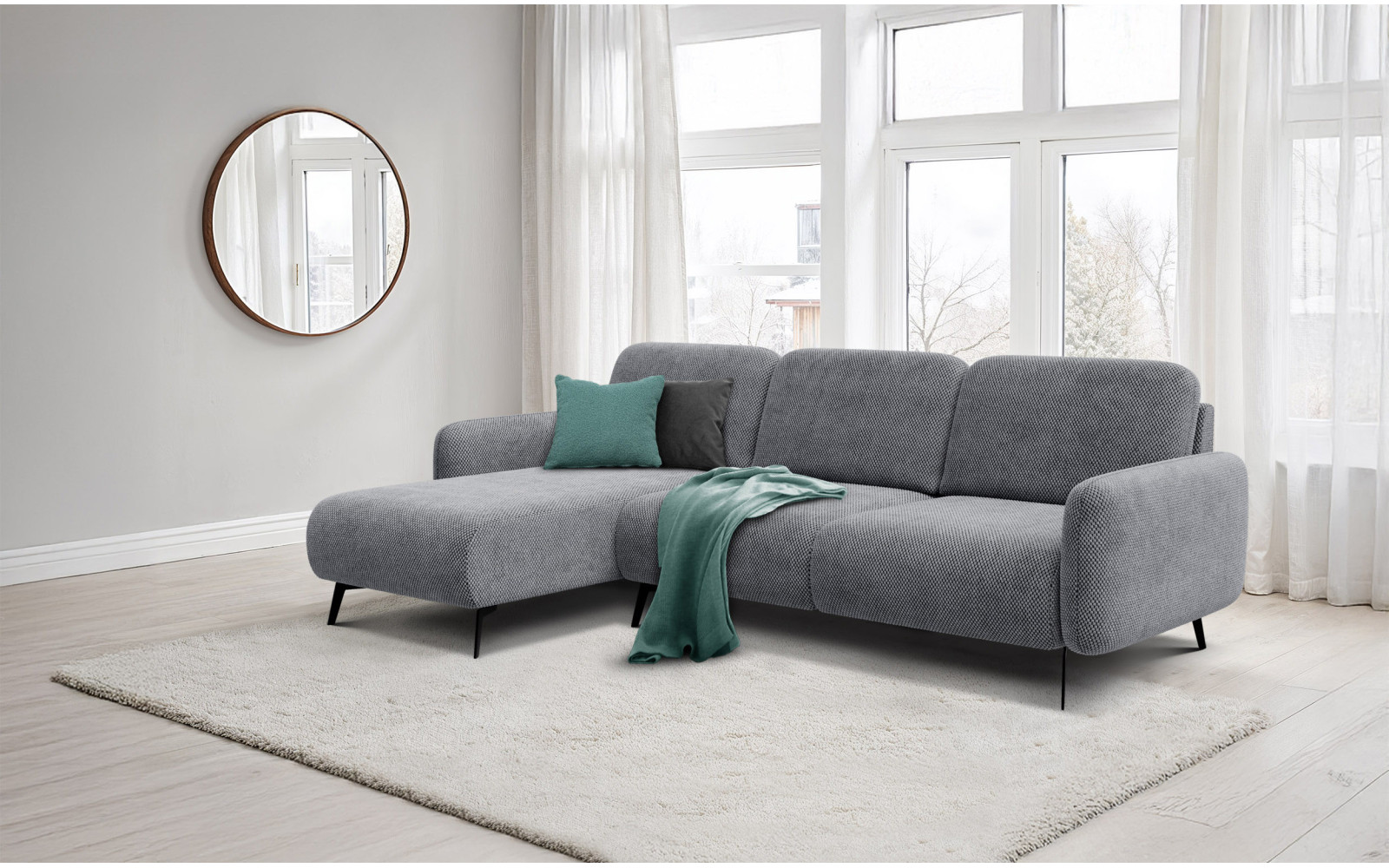 Canapé d’angle 4 places gauche FEBE, gris