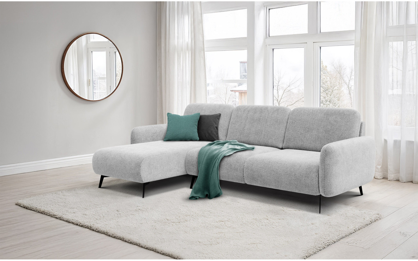 Canapé d’angle 4 places gauche FEBE, gris clair