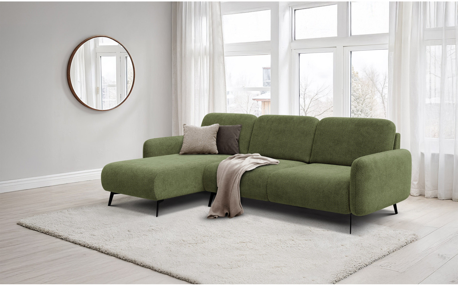 Canapé d’angle 4 places gauche FEBE, olive