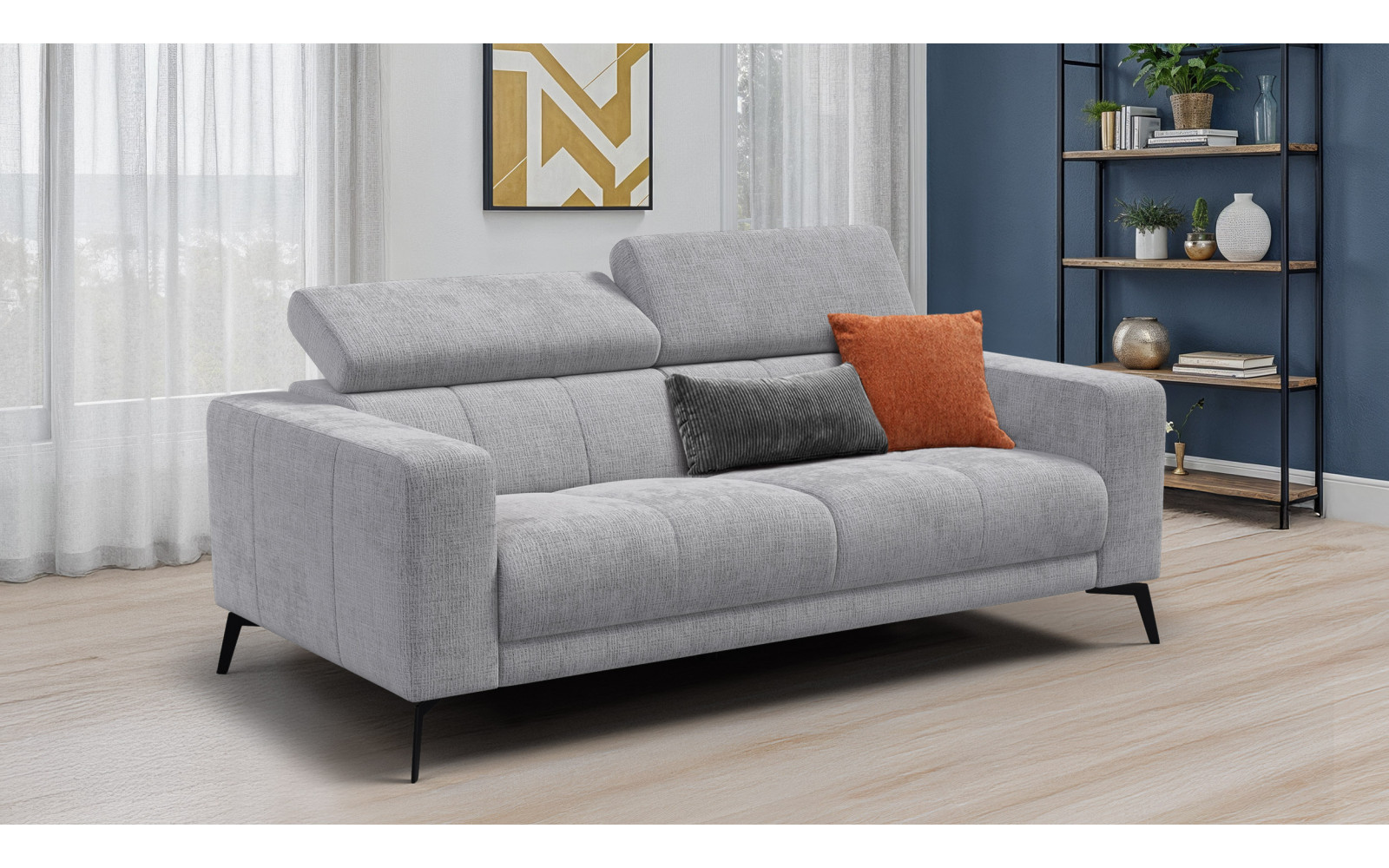 Canapé 3 places MORELLO, tissu gris clair