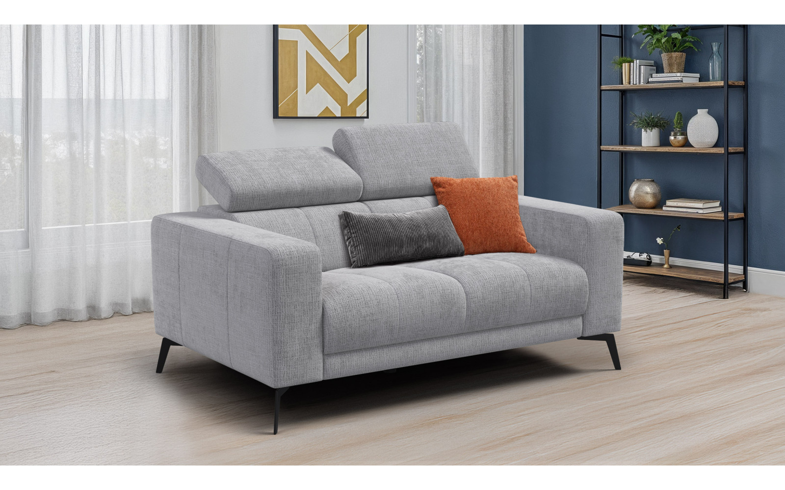 Canapé 2 places MORELLO, tissu gris clair