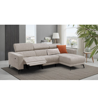 Canapé d'angle 4 places MORELLO avec 1 x Relax Zero Gravity, tissu beige