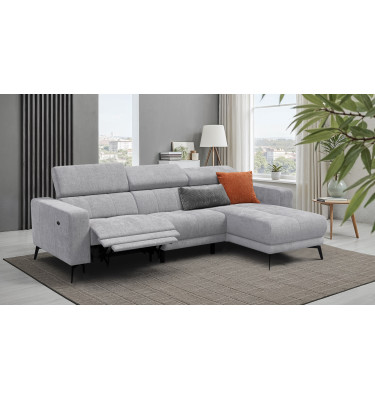 Canapé d'angle 4 places MORELLO avec 1 x Relax Zero Gravity, tissu gris clair
