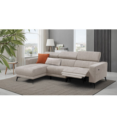 Canapé d'angle 4 places MORELLO avec 1 x Relax Zero Gravity, tissu beige