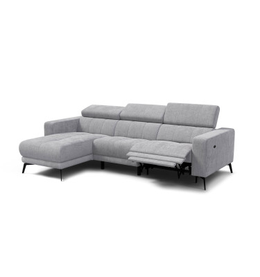 Canapé d'angle 4 places MORELLO avec 1 x Relax Zero Gravity, tissu gris clair