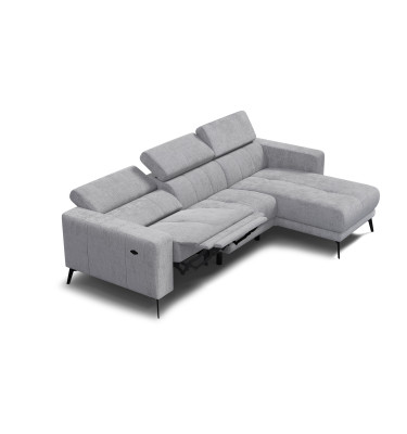 Canapé d'angle 4 places MORELLO avec 1 x Relax Zero Gravity, tissu gris clair