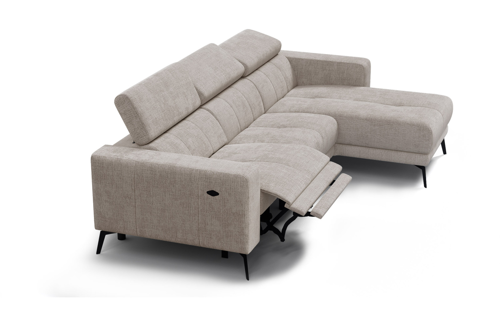 Canapé d'angle 4 places MORELLO avec 1 x Relax Zero Gravity, tissu beige