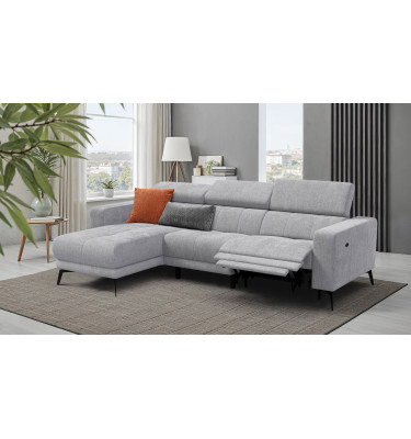 Canapé d'angle 4 places MORELLO avec 1 x Relax Zero Gravity, tissu gris clair