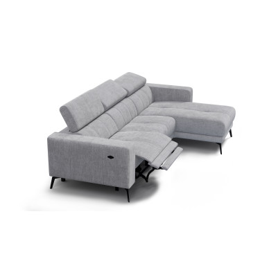 Canapé d'angle 4 places MORELLO avec 1 x Relax Zero Gravity, tissu gris clair