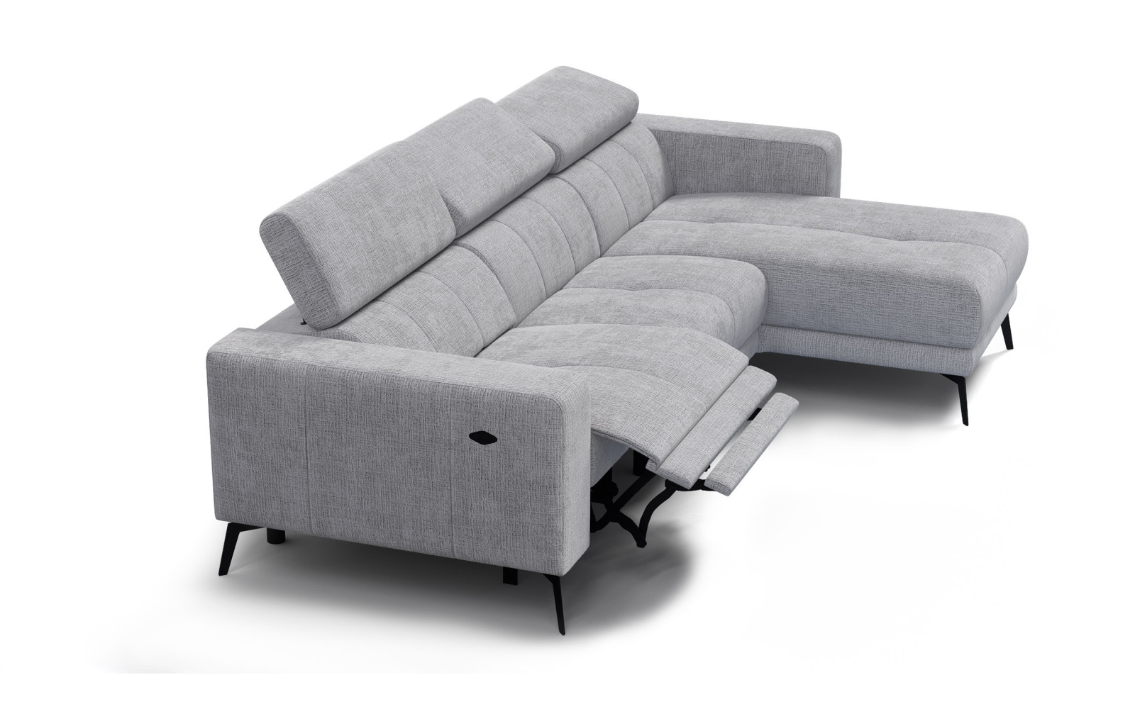 Canapé d'angle 4 places MORELLO avec 1 x Relax Zero Gravity, tissu gris clair