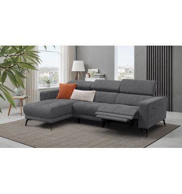 Canapé d'angle 4 places MORELLO avec 1 x Relax Zero Gravity, tissu gris foncé