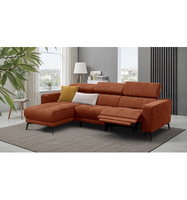 Canapé d'angle 4 places MORELLO avec 1 x Relax Zero Gravity, tissu orange foncé