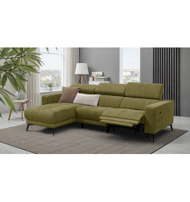 Canapé d'angle 4 places MORELLO avec 1 x Relax Zero Gravity, tissu olive