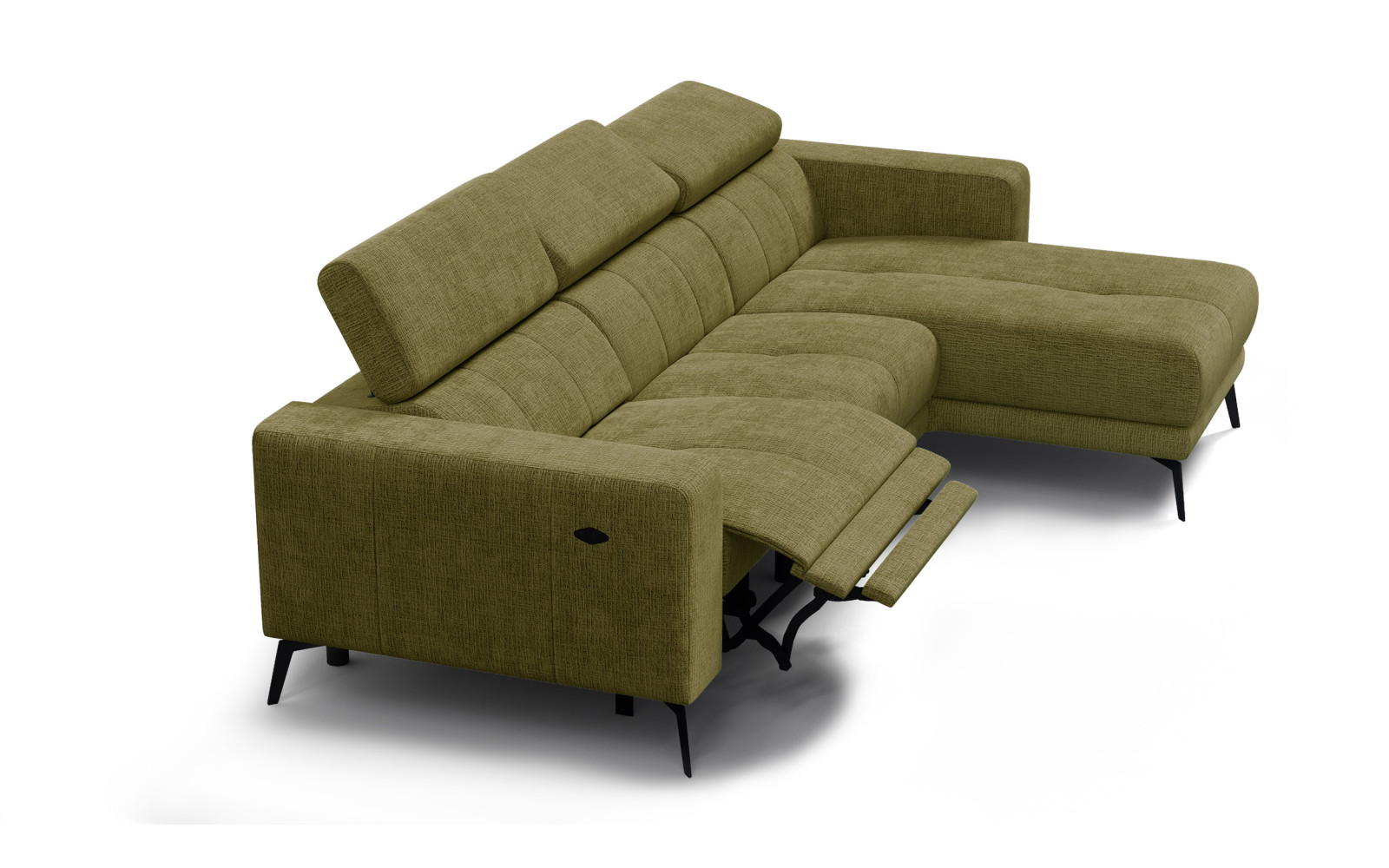 Canapé d'angle 4 places MORELLO avec 1 x Relax Zero Gravity, tissu olive