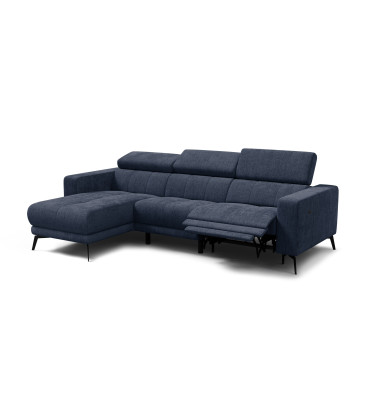 Canapé d'angle 4 places MORELLO avec 1 x Relax Zero Gravity, tissu bleu marine