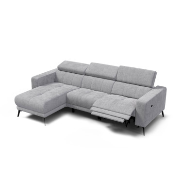 Canapé d'angle 4 places MORELLO avec 1 x Relax Zero Gravity, tissu gris clair