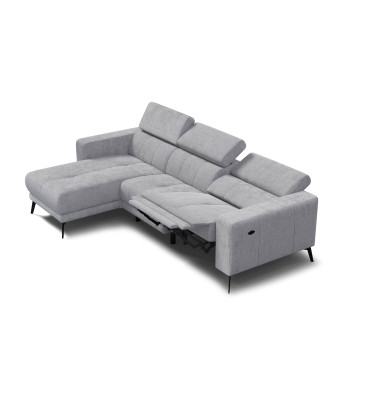 Canapé d'angle 4 places MORELLO avec 1 x Relax Zero Gravity, tissu gris clair