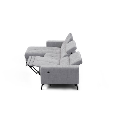Canapé d'angle 4 places MORELLO avec 1 x Relax Zero Gravity, tissu gris clair