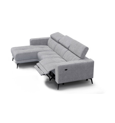 Canapé d'angle 4 places MORELLO avec 1 x Relax Zero Gravity, tissu gris clair