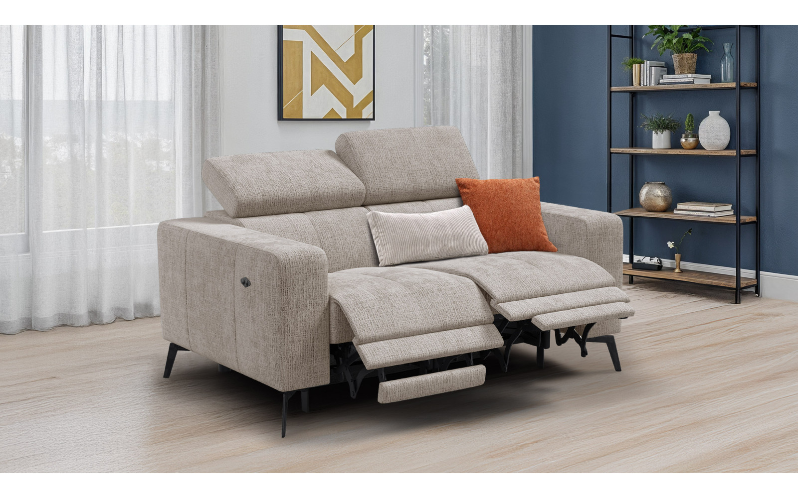 Canapé 2 places MORELLO avec 2 x Relax Zero Gravity, tissu beige