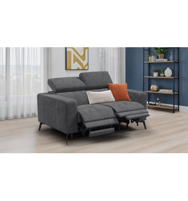 Canapé 2 places MORELLO avec 2 x Relax Zero Gravity, tissu gris foncé