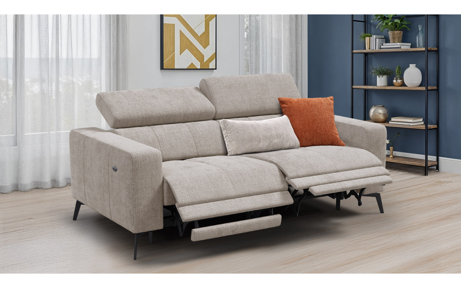 Canapé 3 places MORELLO avec 2 x Relax Zero Gravity, tissu beige