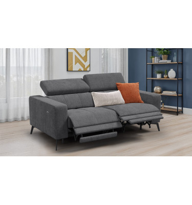 Canapé 3 places MORELLO avec 2 x Relax Zero Gravity, tissu gris foncé