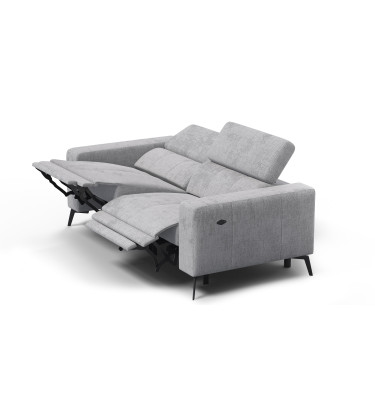 Canapé 3 places MORELLO avec 2 x Relax Zero Gravity, tissu gris clair