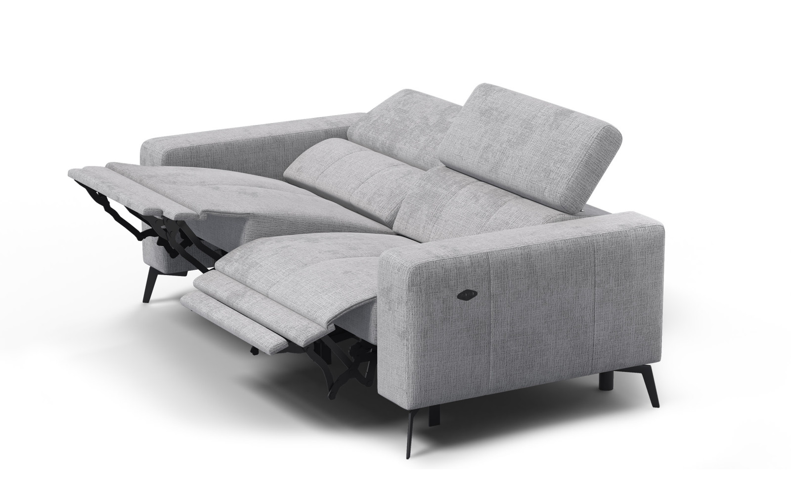 Canapé 3 places MORELLO avec 2 x Relax Zero Gravity, tissu gris clair
