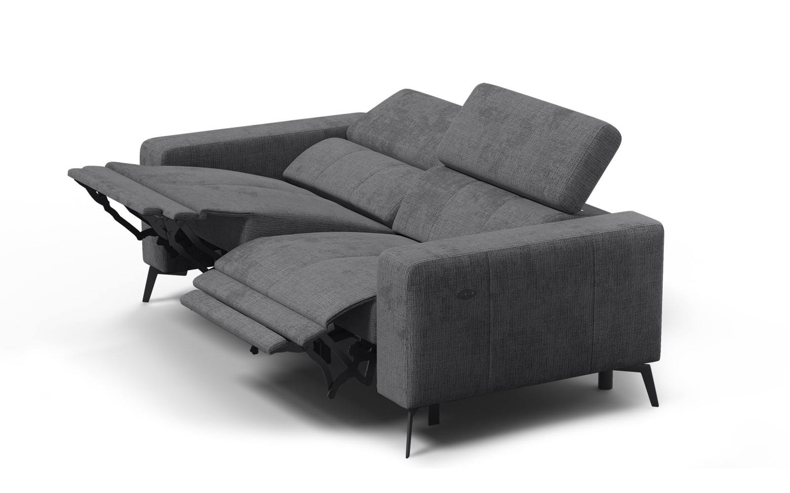 Canapé 3 places MORELLO avec 2 x Relax Zero Gravity, tissu gris foncé