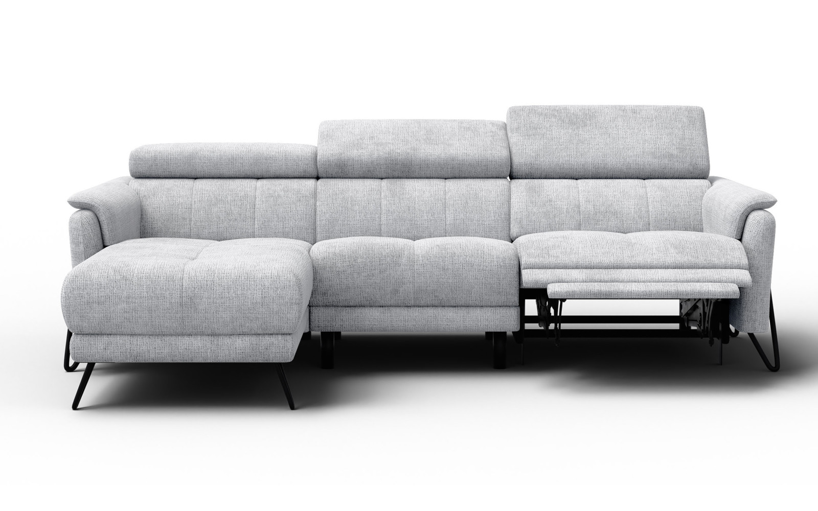 Canapé d'angle 4 places RODEN avec Relax, tissu gris clair