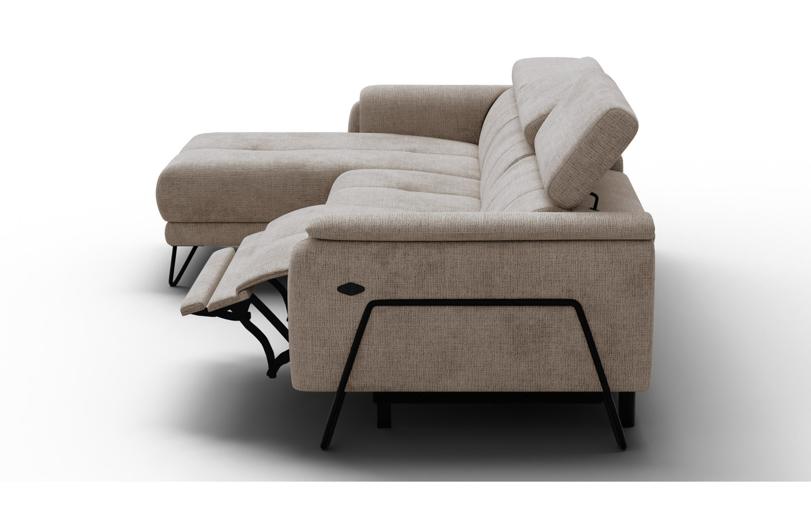 Canapé d'angle 4 places RODEN avec Relax, tissu beige